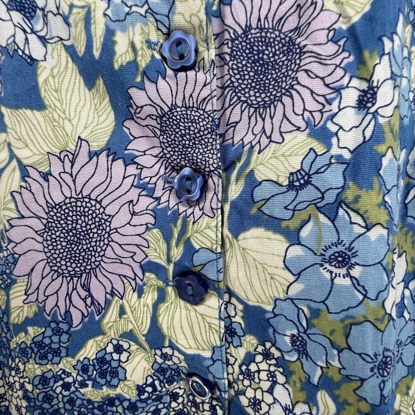 Chadwicks Blue Floral Cotton Blend Button Front Midi Dress 2P Petite Garden