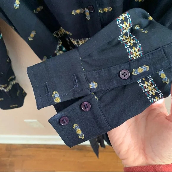 Finley Jeanette Taos in Navy Blue Western Horse Embroidered Shirt Dress XS