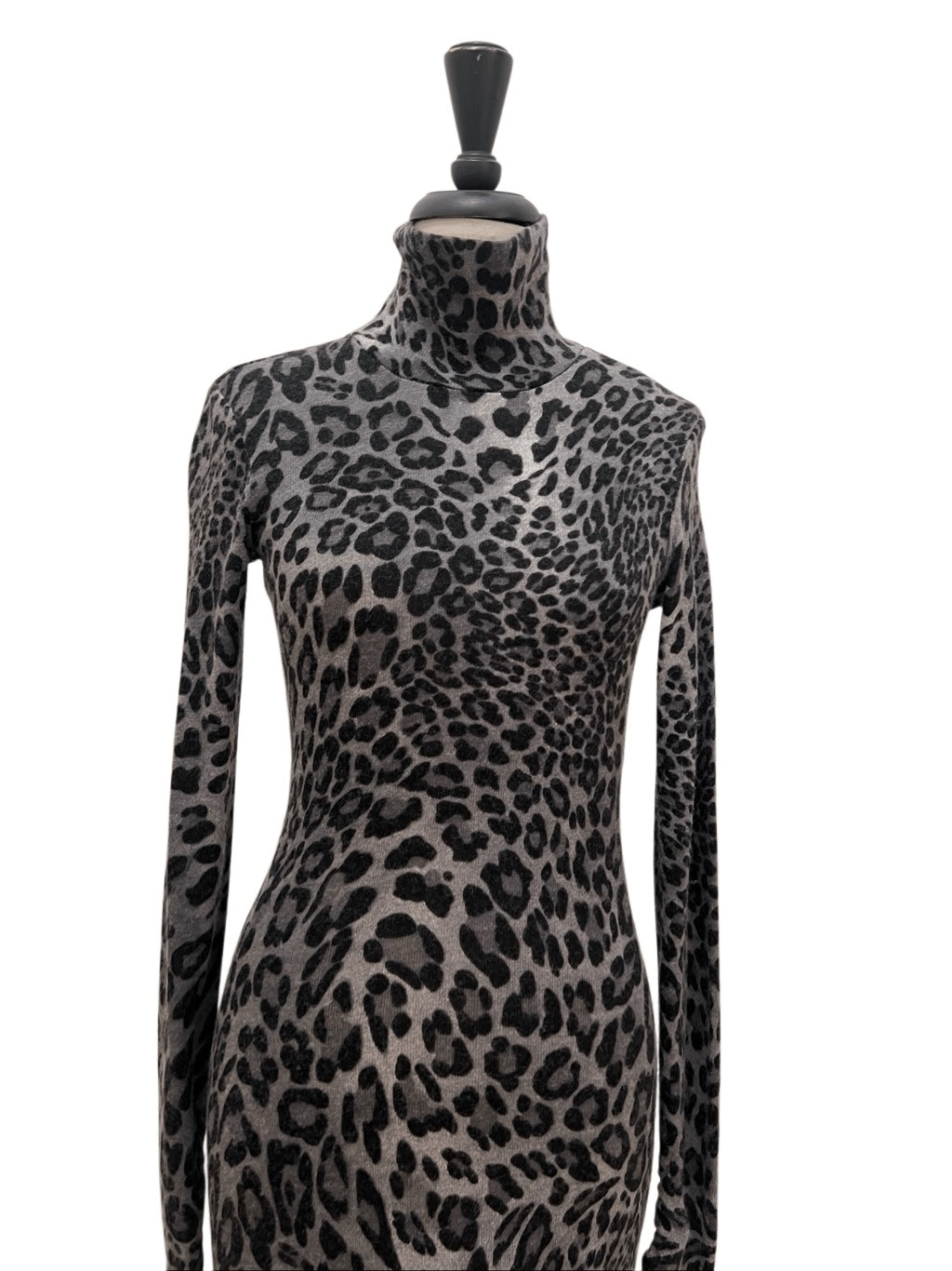 Cache Women’s Leopard Print Turtle Neck Long Sleeve Dress Black Grays Size Small
