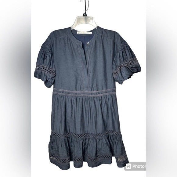 Marie Oliver Jade Cotton & Silk Blend Dark Gray Black Ruffled Mini Dress Size XS