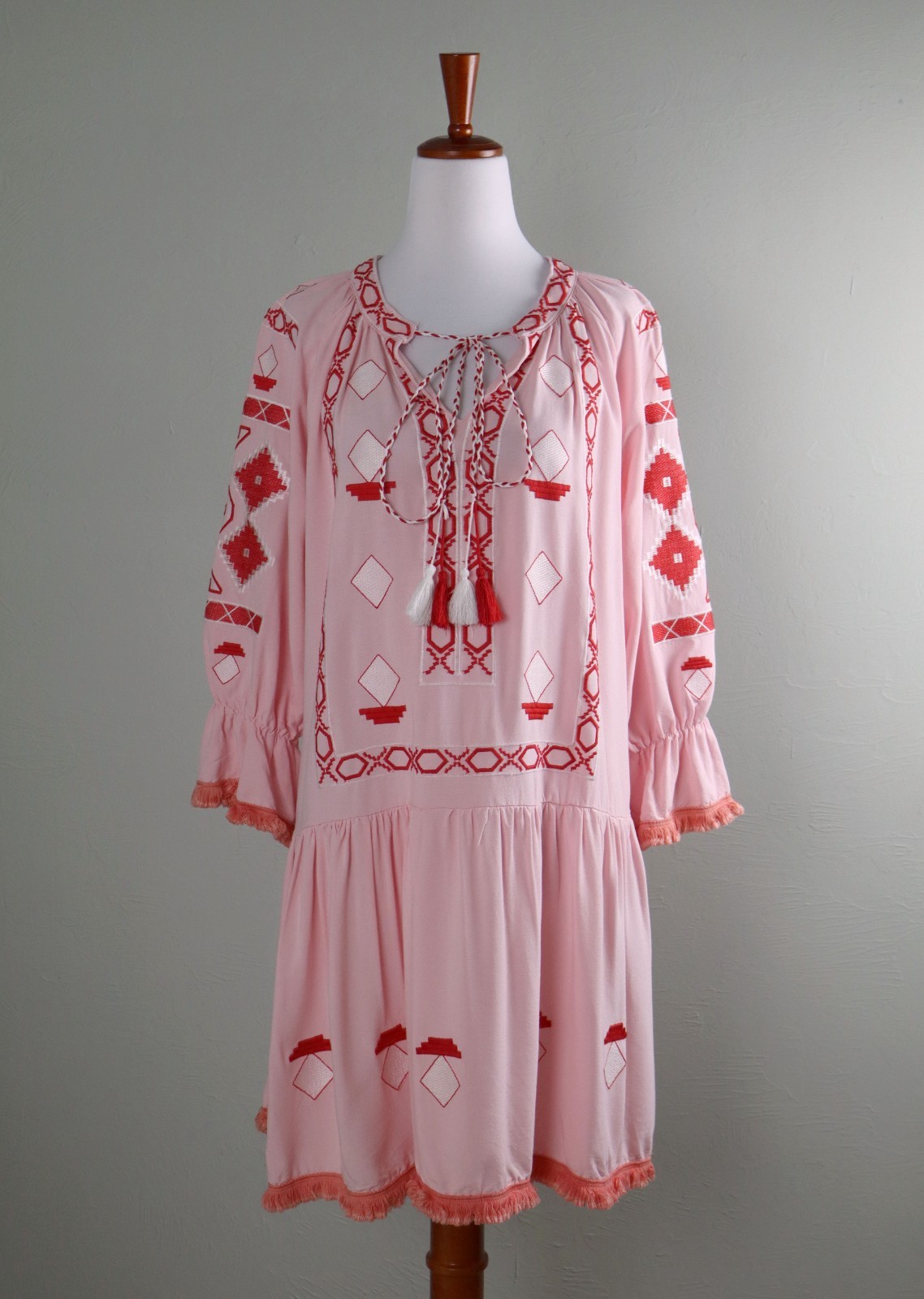 ANTHROPOLOGIE $198 Allison New York Embroidered Tassel Fringe Dress Size Medium