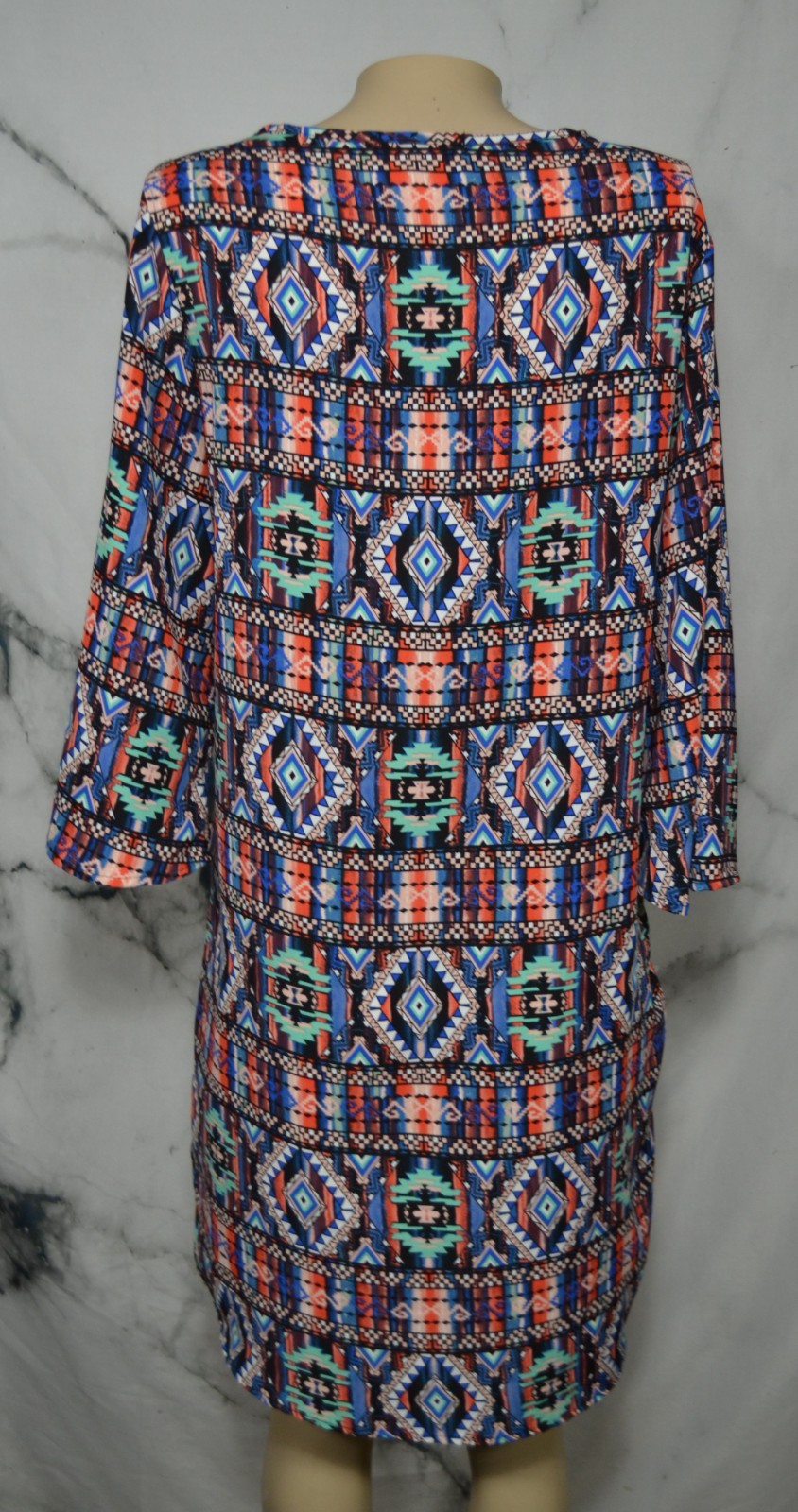 ESPRESSO Black Multicolor Patterned Dress Medium 3/4 Flared Sleeve Metal Accent