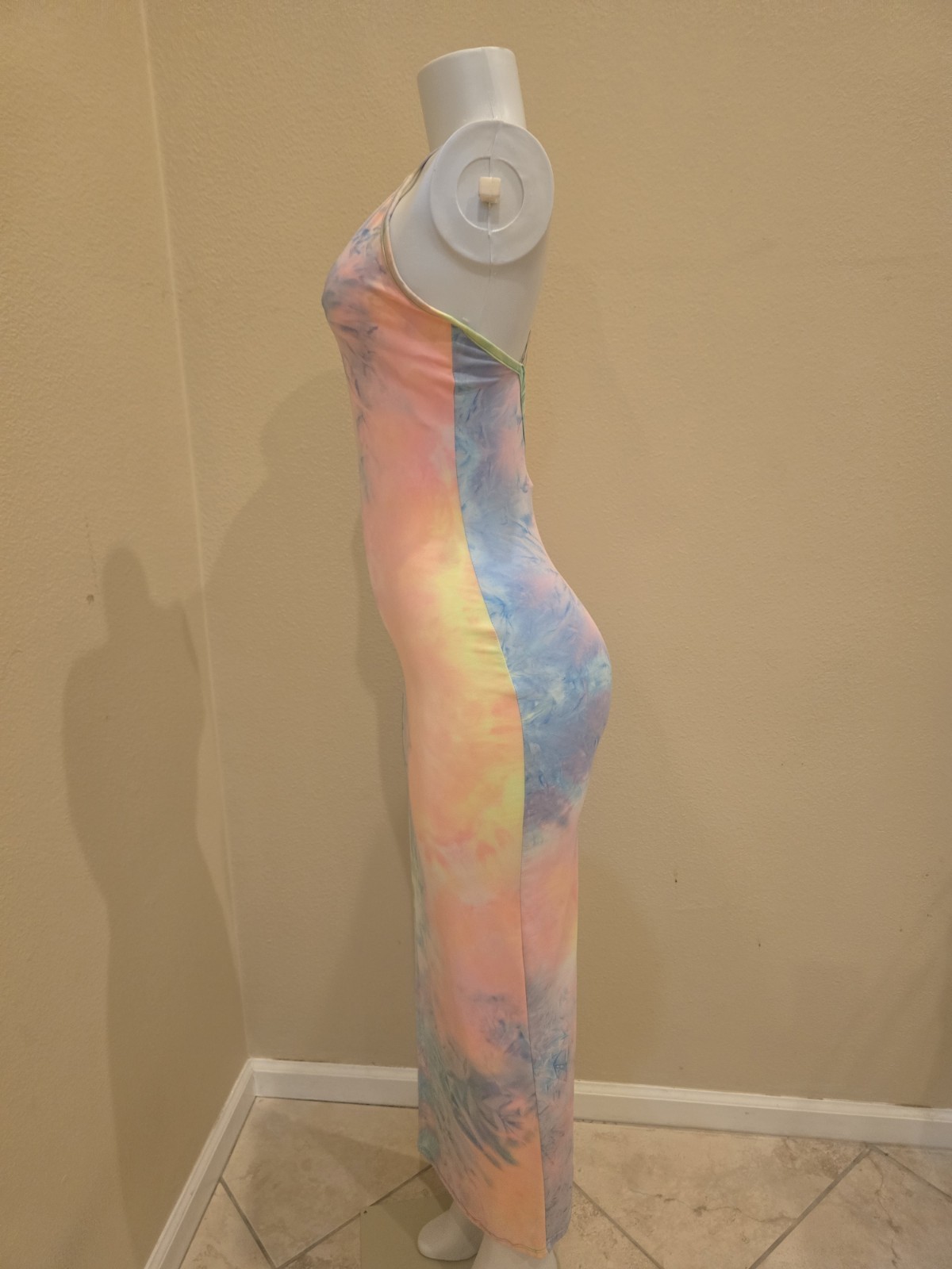 Women’s Tie Dye V-Neck Strappy Open Back Jumpsuit S Polyester/Spandex