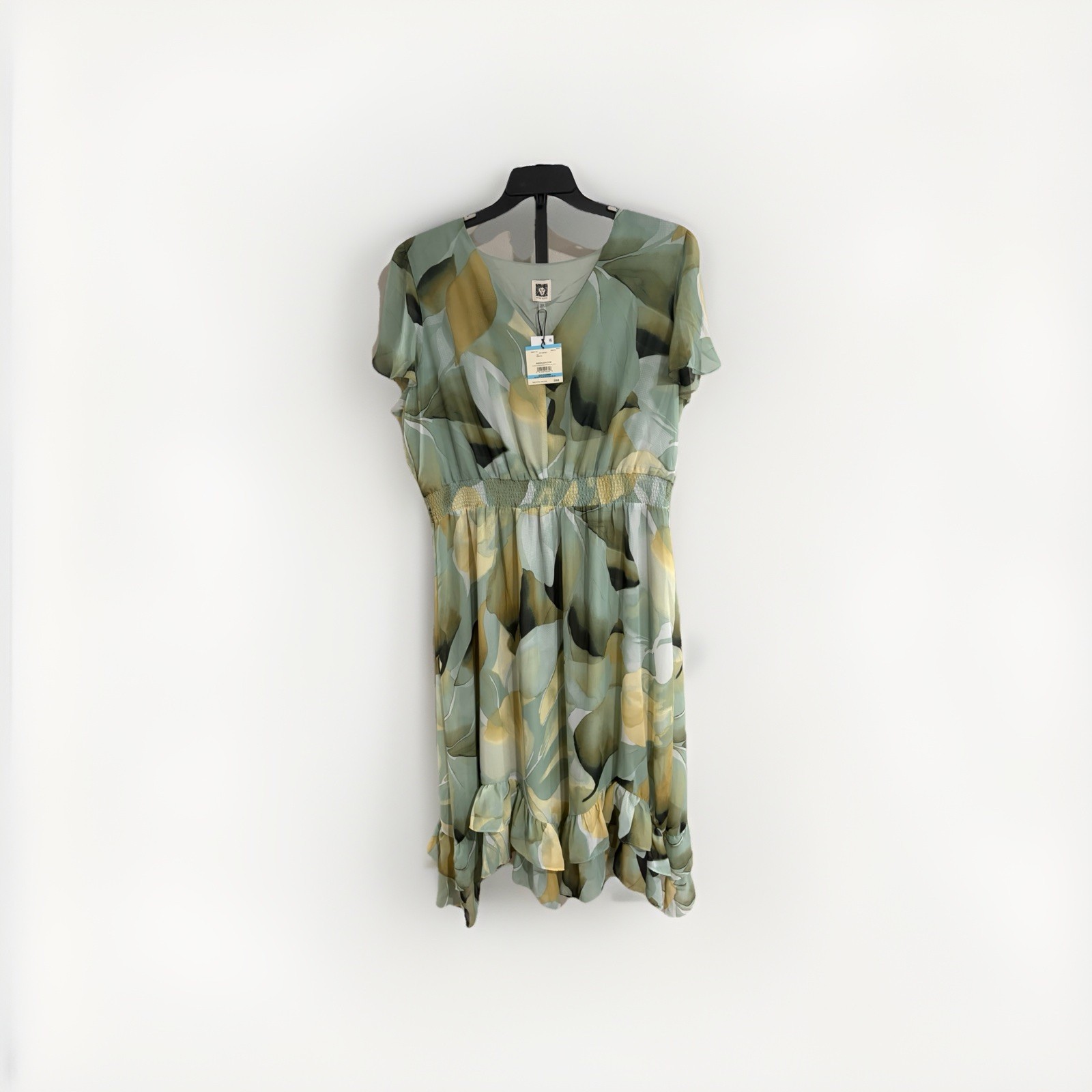 Anne Klein womens dress green yellow floral flowing lined 20W NEW NWT $139 P87