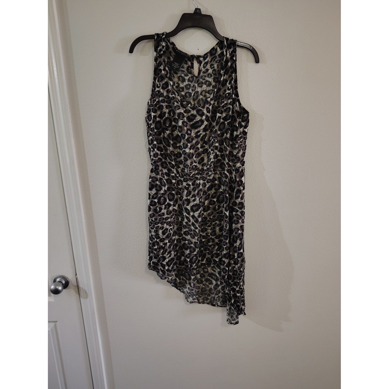 Metaphor Women Leopard Print Asymmetrical Sharkbite Hem Sleeveless Dress Large