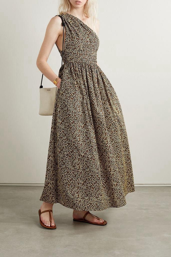 Matteau Gathered One-Shoulder Floral Print Organic Cotton Poplin Maxi Dress