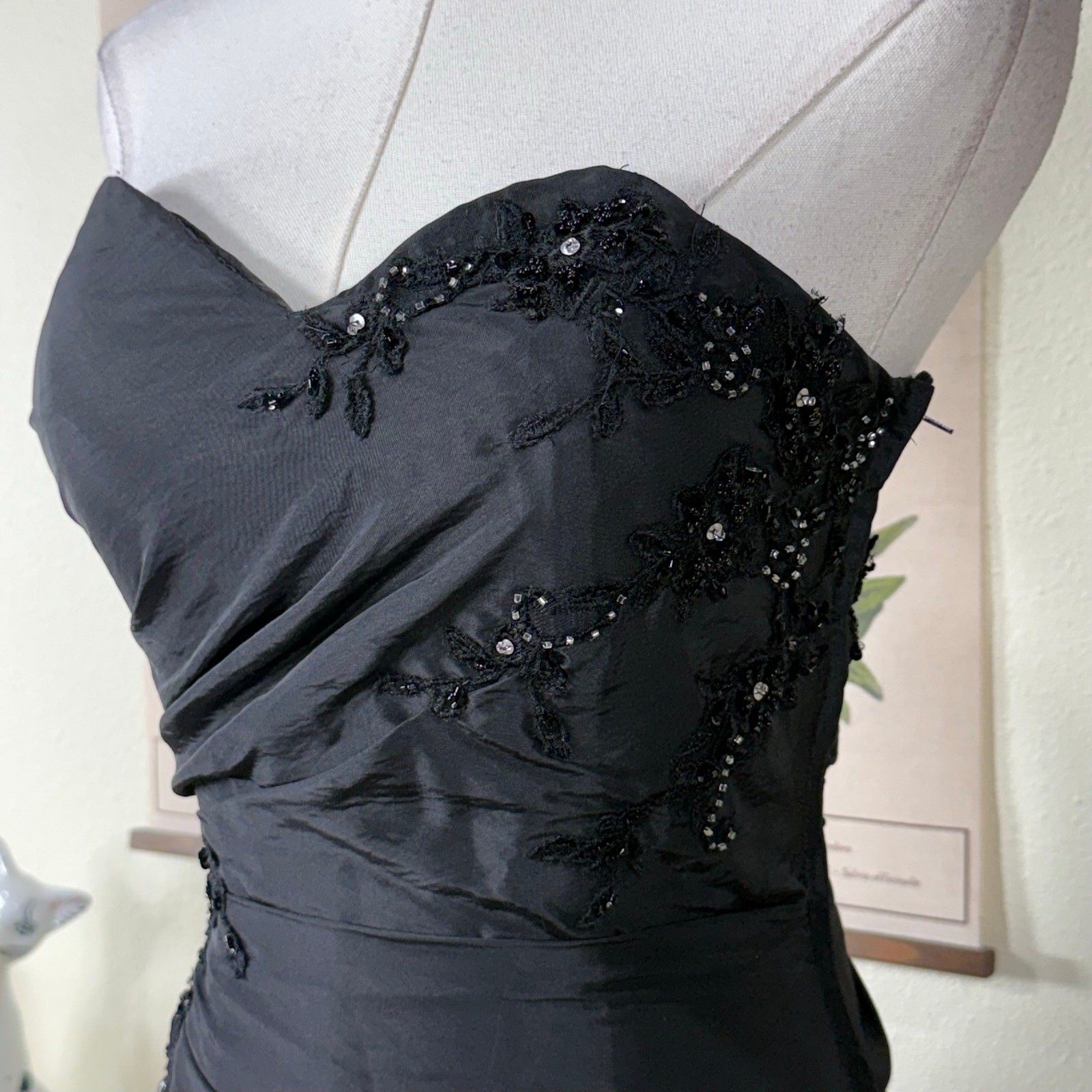 90s Y2k Beaded Floral Corset Back Ruched Formal Dress Romanitc Goth Sexy Glam XS