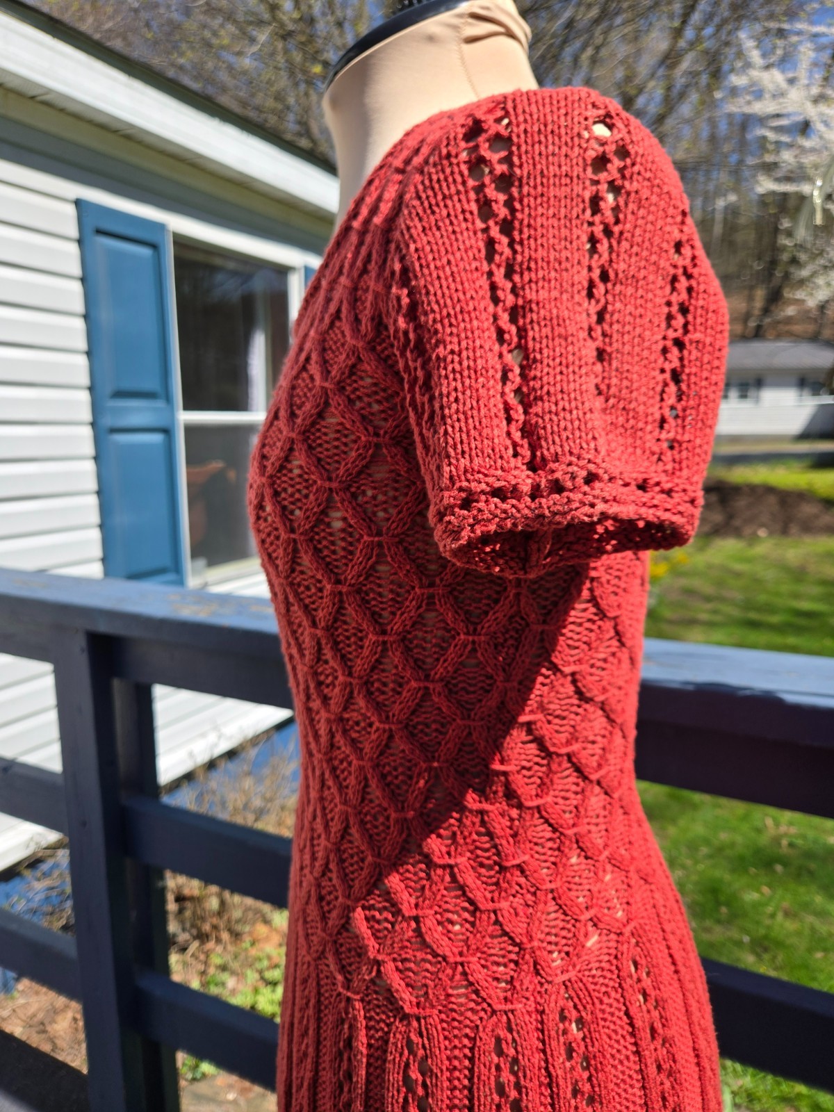 UNIQUE HAND MADE KNITTED COTTON SUMMER DRESS S/M IN TERRACOTTA FOR ANY OCCASION