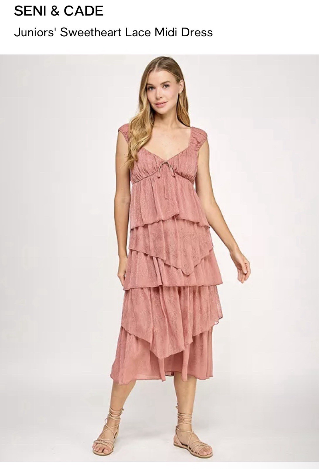 Seni & Cade Solid Lace Layered Sweetheart Sleeveless Midi Dress Pink Juniors XS
