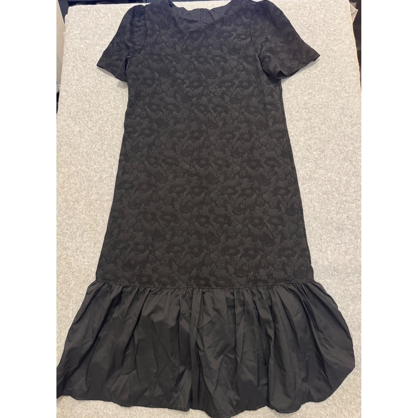 Dazy Black Floral Jacquard Drop Waist Ruffle Hem Midi Dress XL NWT