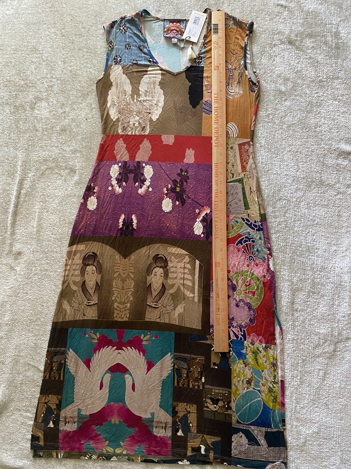 $198 Johnny Was Tokyo Patchwork High Slit Bamboo Knit Midi Dress Small NEW