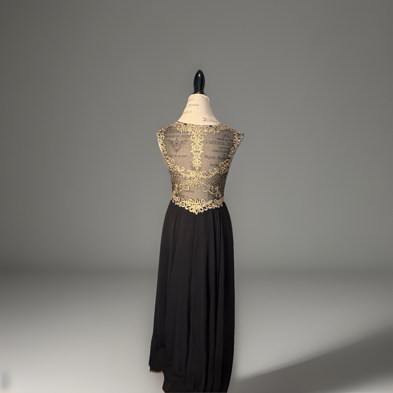 Formal Dancing Queen Gilded Illusion Halter Black/Gold Dress Sz Large