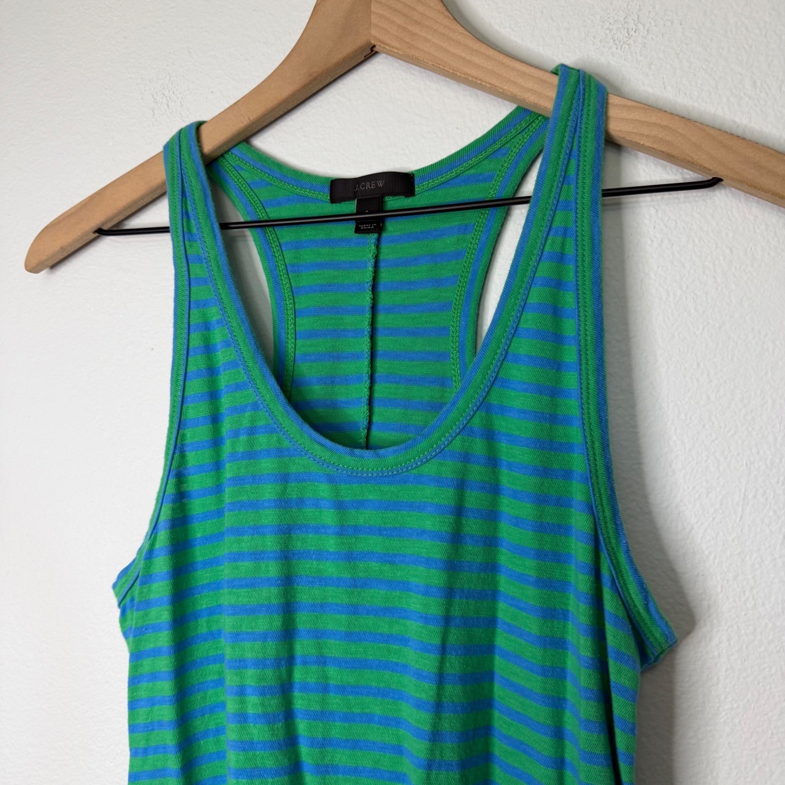 J. Crew Black Label – Racerback Striped Tank Dress Green Blue 100% Cotton Sz S