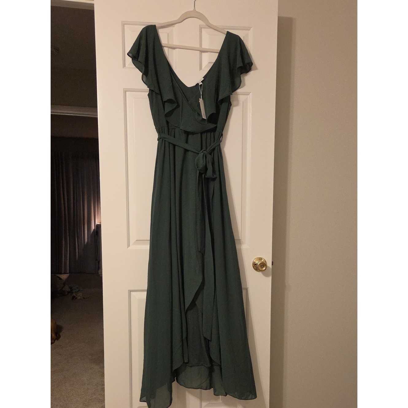 Baltic Born Deep Green Ruffle Faux Wrap Maxi Dress