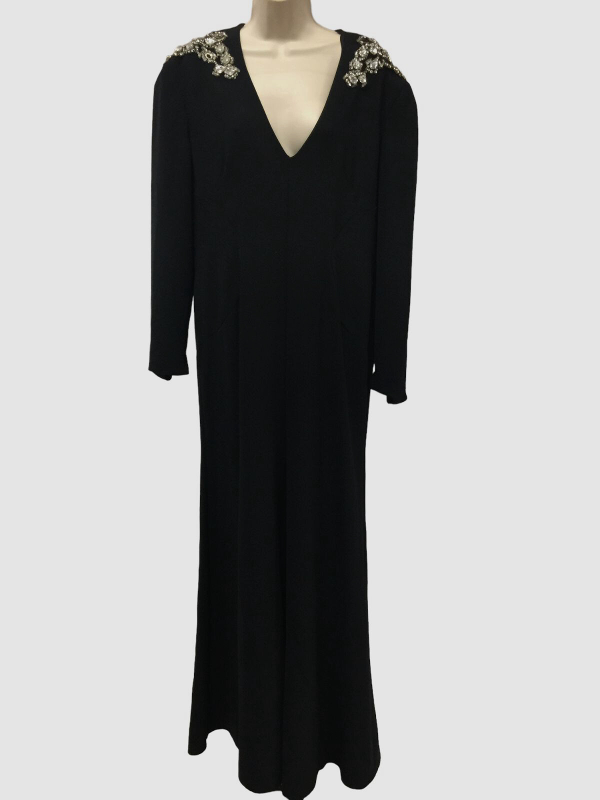 $2000 Jenny Packham Women’s Black Rhinestone Shoulder Long Gown Dress US Size 14