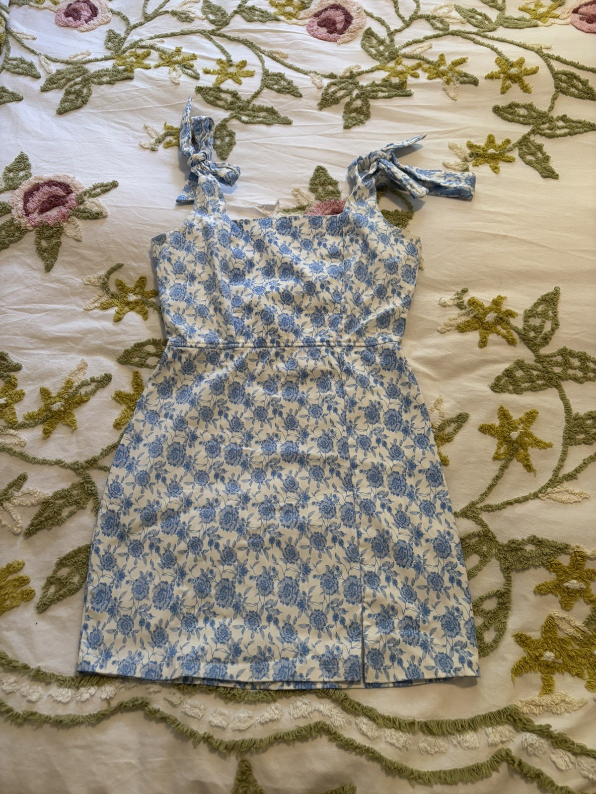 Trixxi Maxi Dress size S white blue floral tie straps Easter spring summer