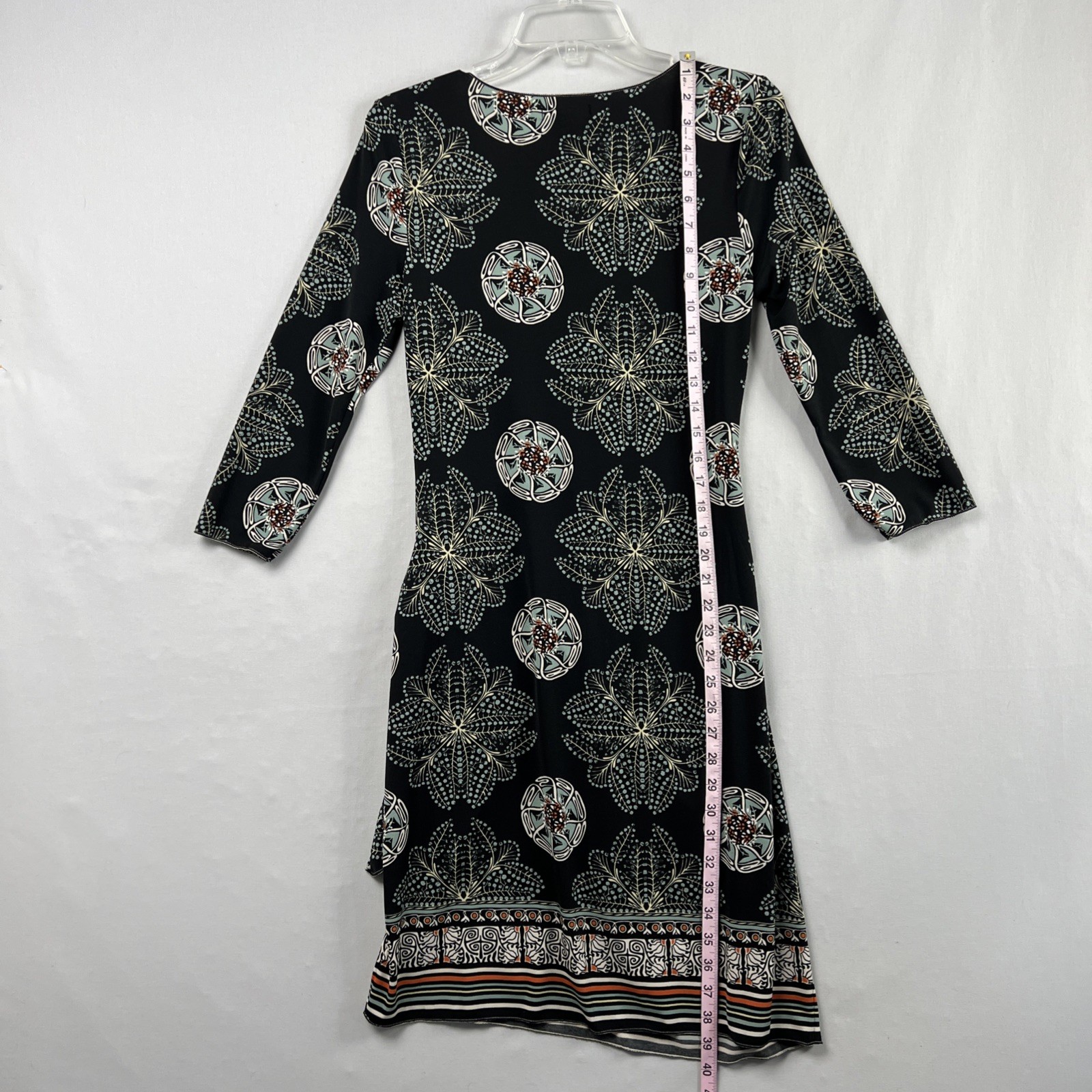 Max Edition Dress Womens Medium Black Floral Knot Waist Boho Stretch Pullover