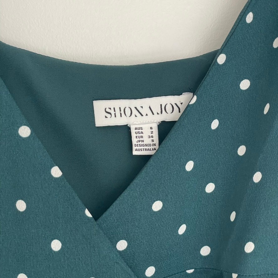Shona Joy Wrap Dress | Emerald & Ivory Spot Print | US 2