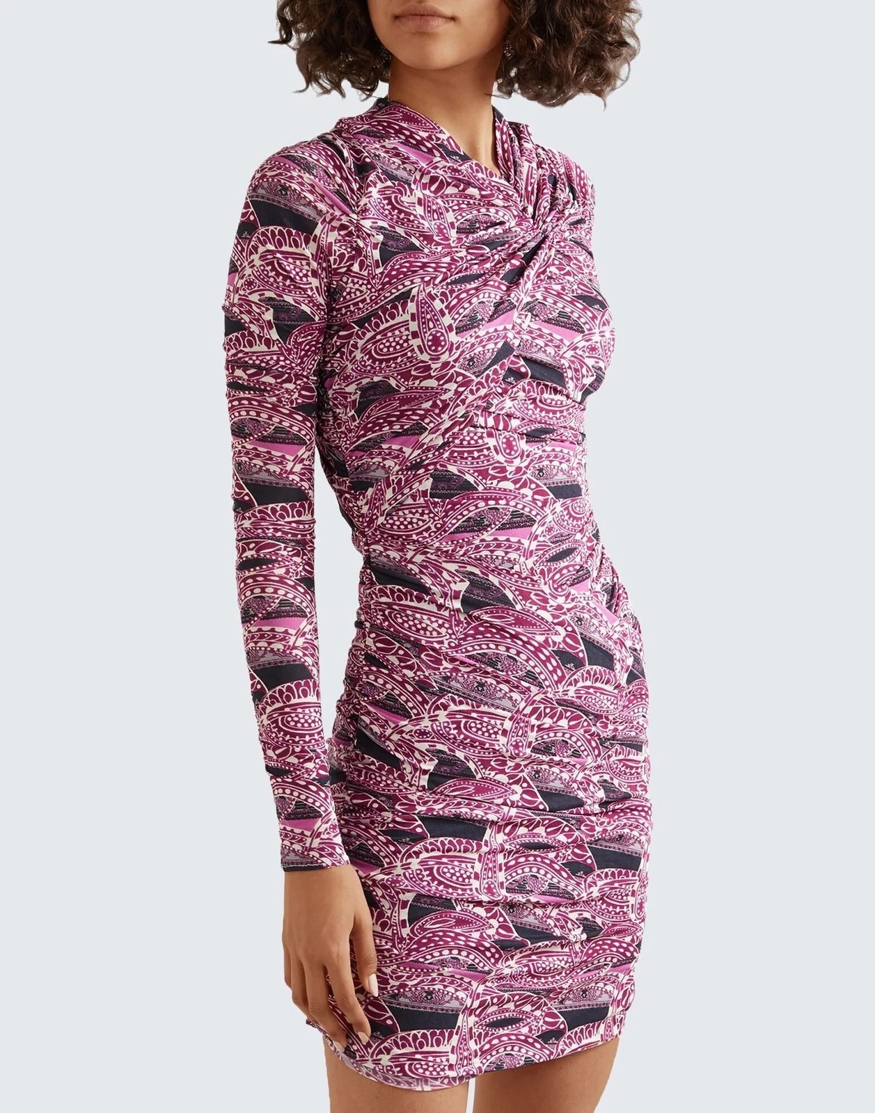 NEW Isabel Marant Ruched Magenta Paisley Jersey Dress EU 38