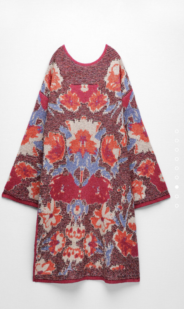 ZARA Floral JACQUARD KNIT Tunic Sweater Jumper Baggy & Straight Leg Pants Set S