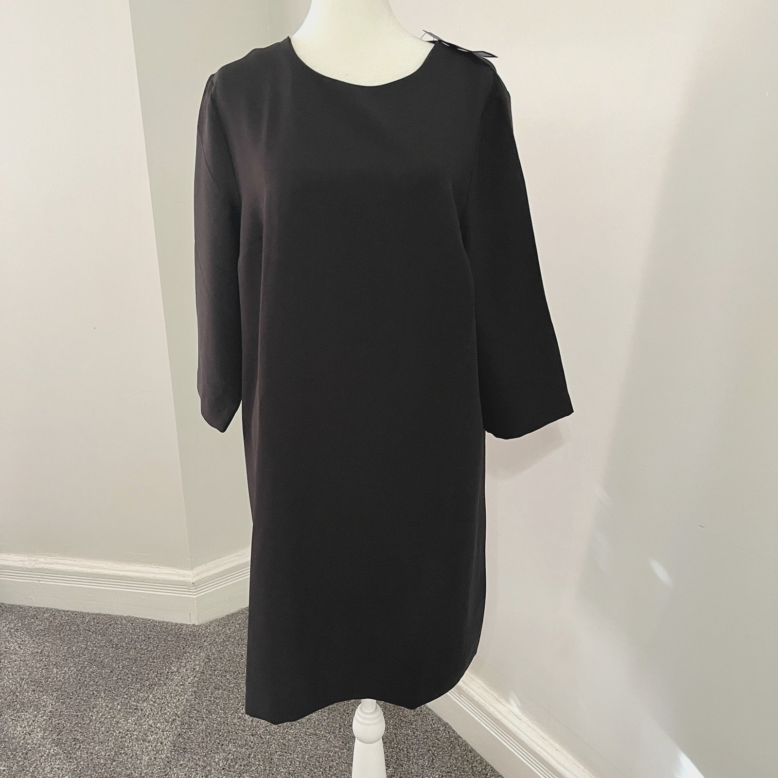 Banana Republic Dress Size 12 Black 3/4 Sleeve Keyhole Button Zip Back NEW W Tag