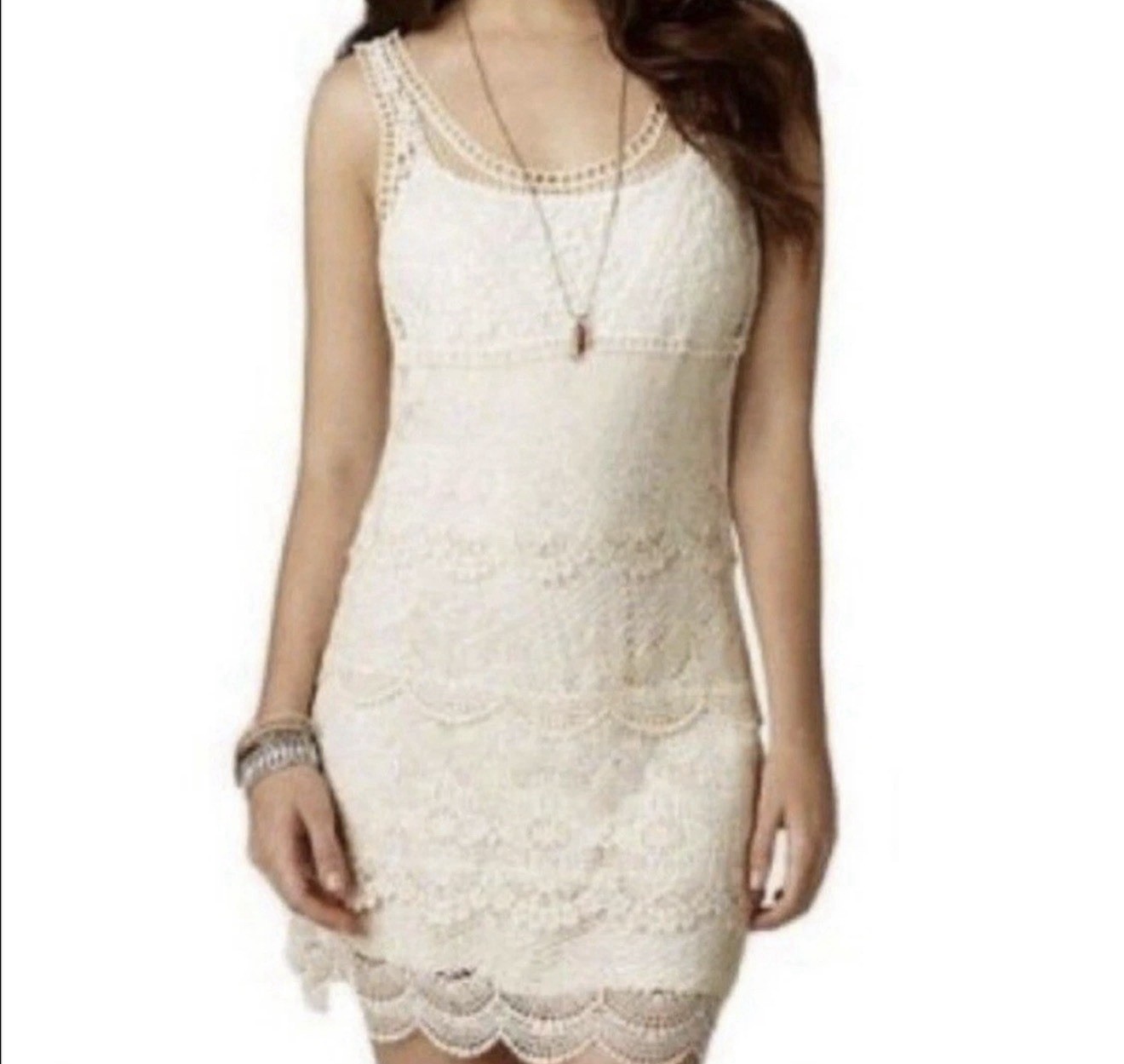 American Eagle Ivory Fine Crochet Slip Dress M Beach Travel Boho Romantic