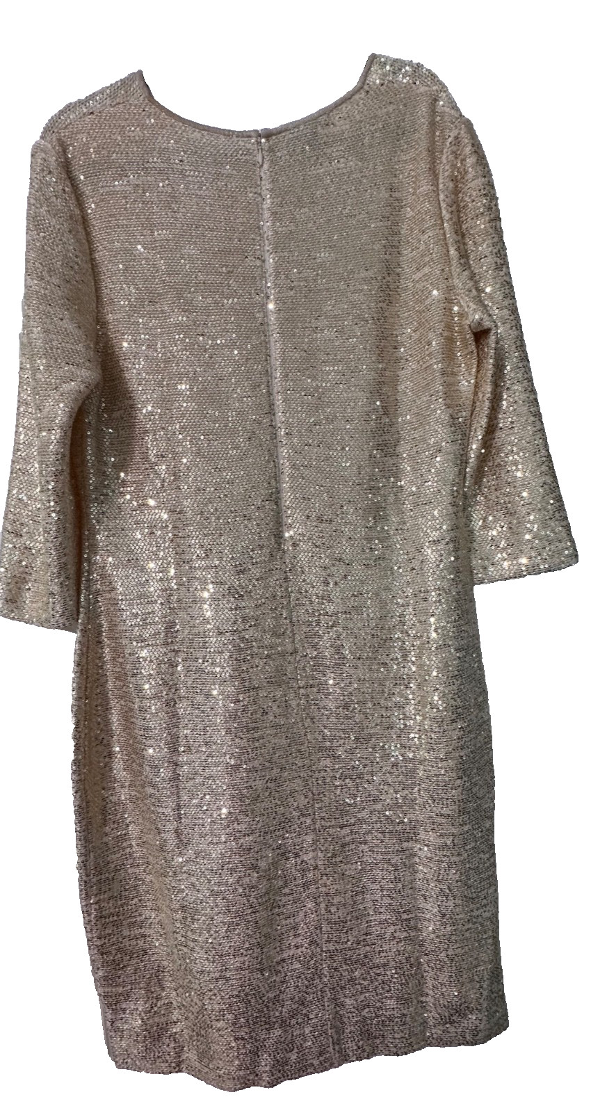 NWT St. John Gold Asymmetrical Neck Sequin Knit Cocktail Dress Size 14 MSRP $950