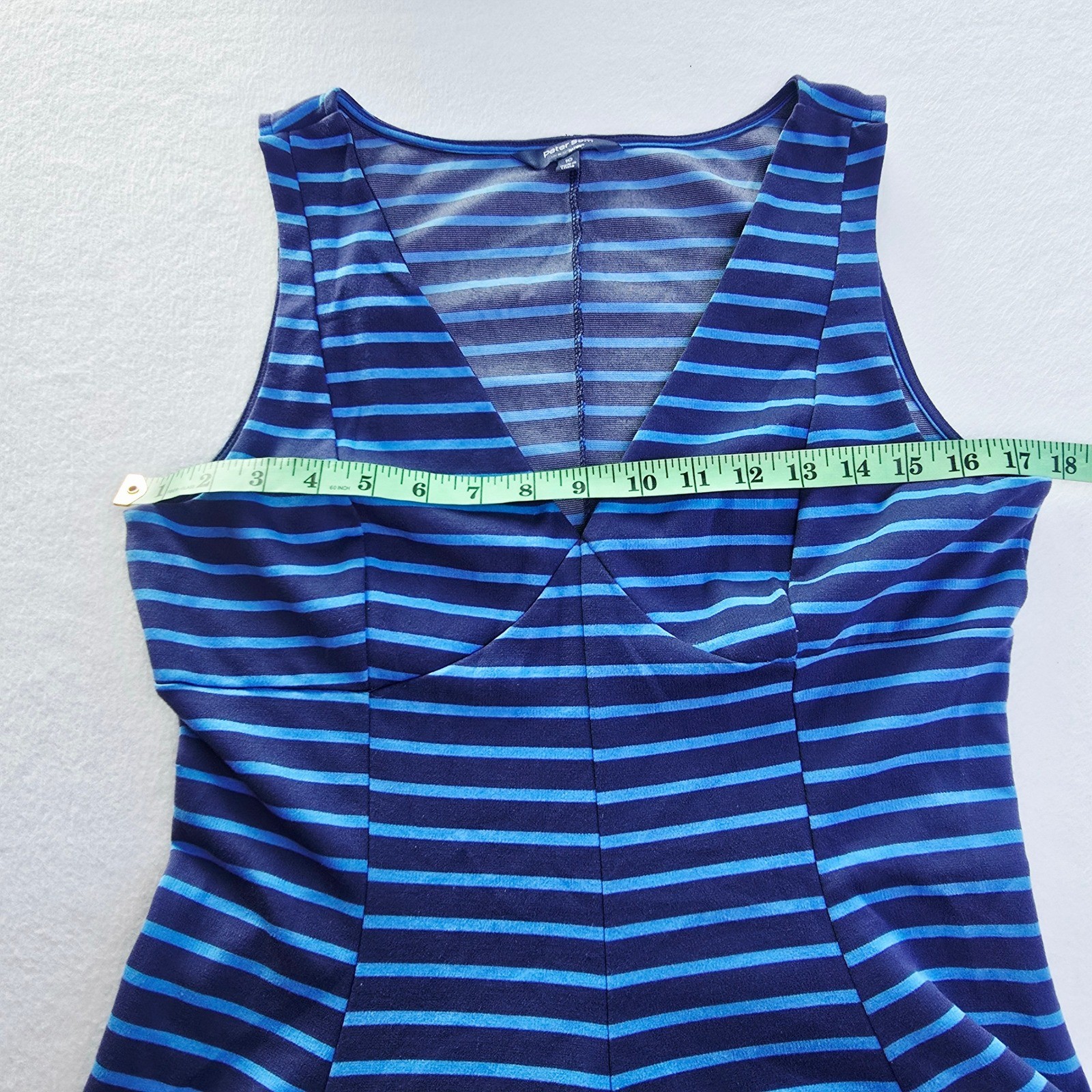 Peter Som for DesigNation Womens Blue Striped Fit & Flare V-Neck Dress Size 10