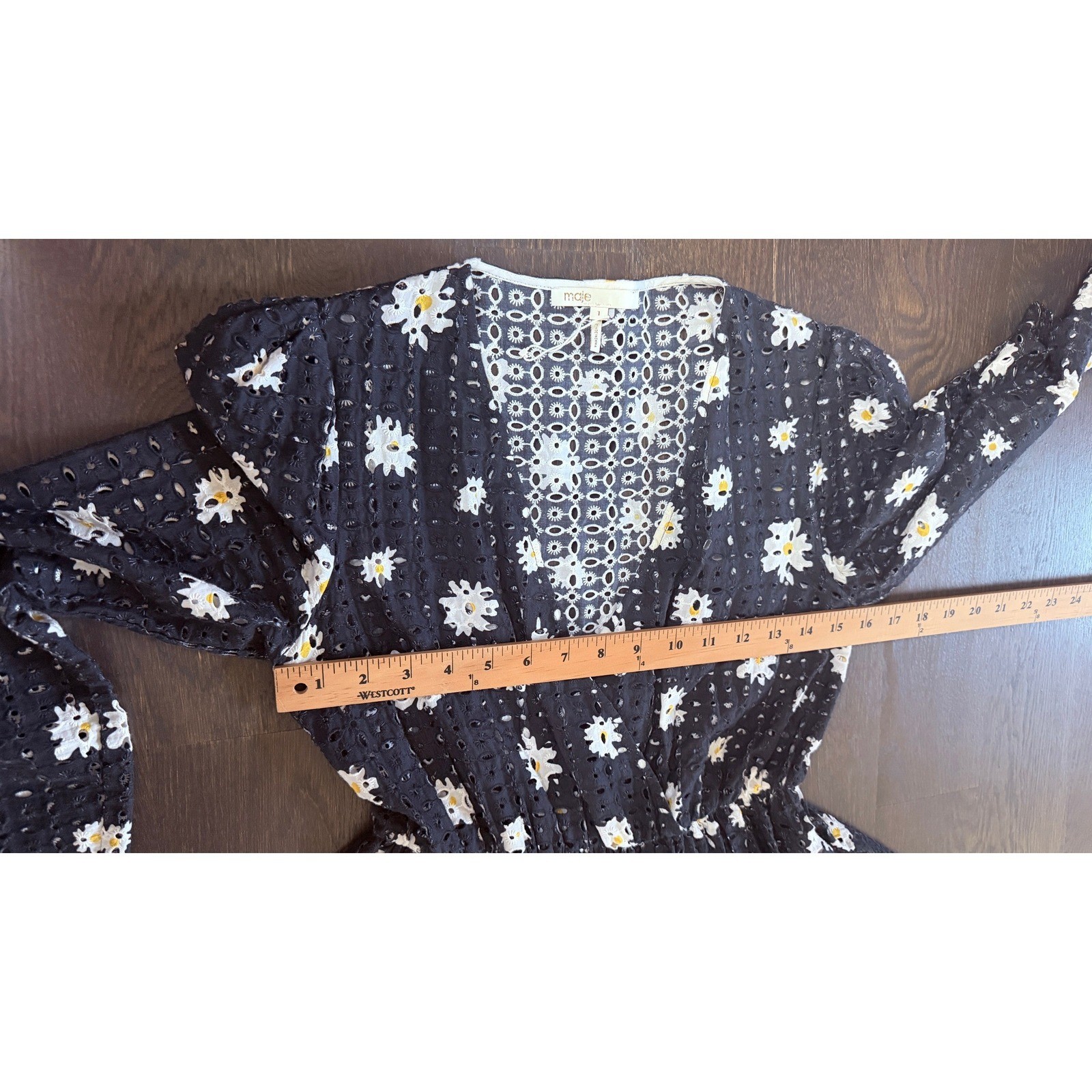 Maje Rayom Black Daisy Eyelet Mini Dress Long Sleeve Floral Sz 1 S ( no liner)