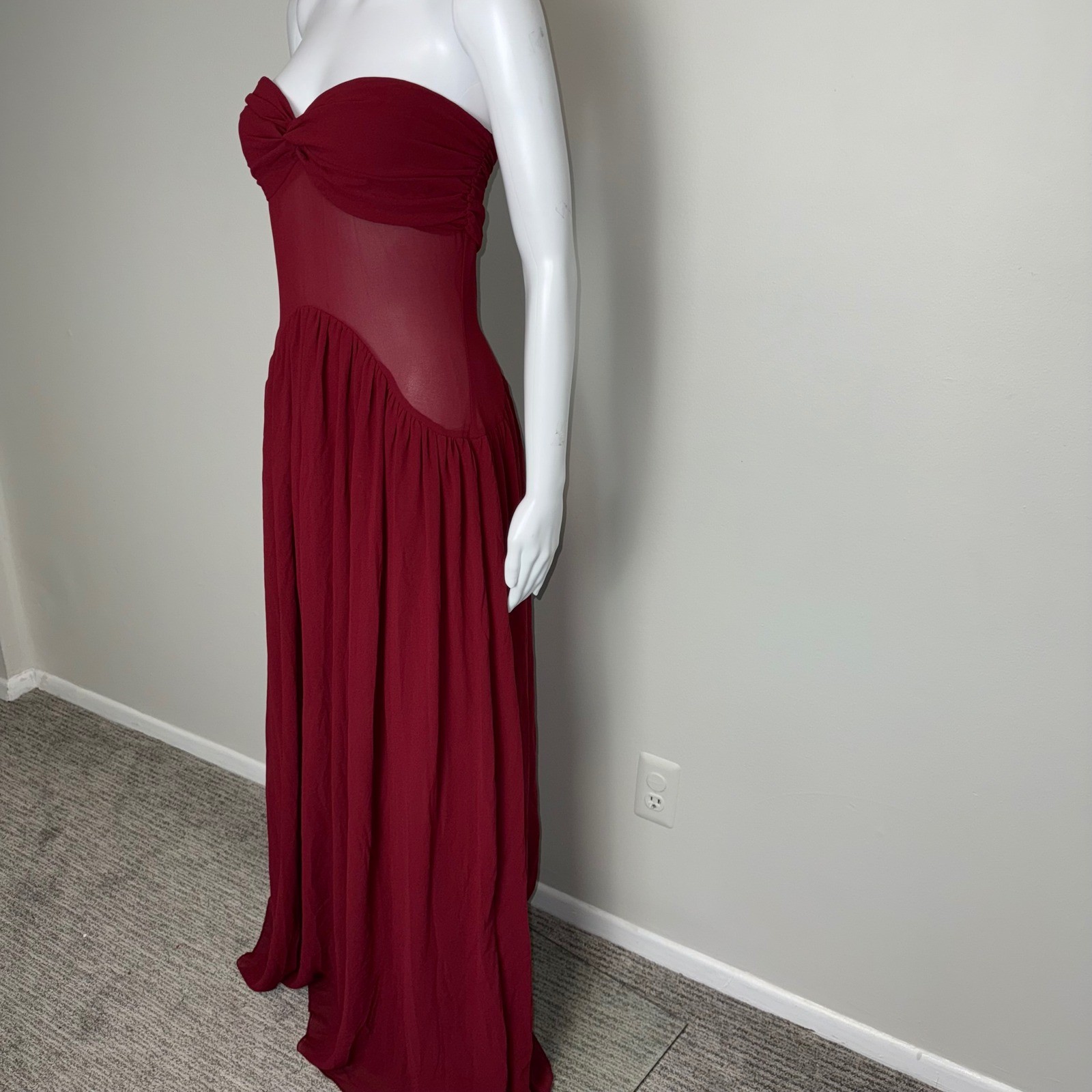 Commense Burgundy Chiffon Strapless Maxi Dress Formal Gown Elegant Party M US 6
