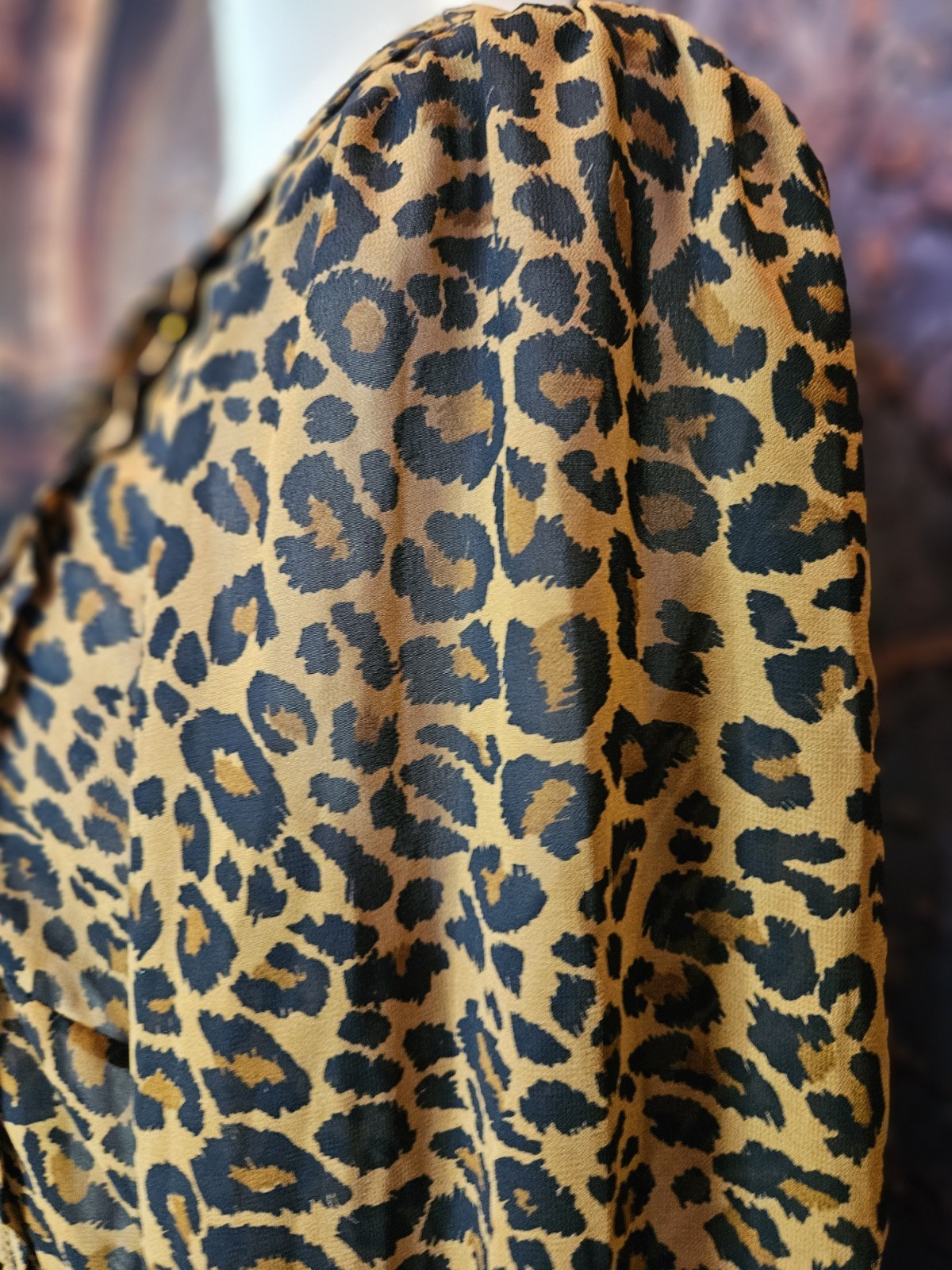 Time and Tru Dress L Silky Leopard Print Boho Hippie Peasant Babydoll Sundress