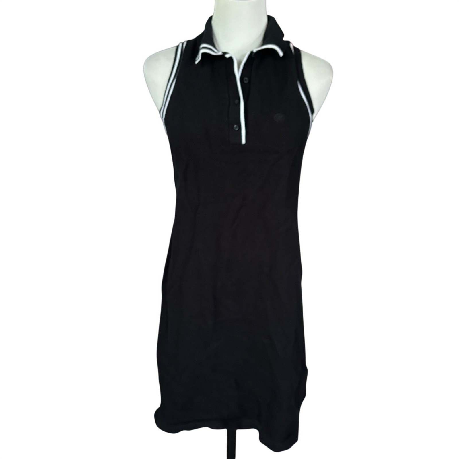 G/Fore Ladies Fully Fashioned Cotton Pique Sleeveless Polo Dress Sz S Onyx
