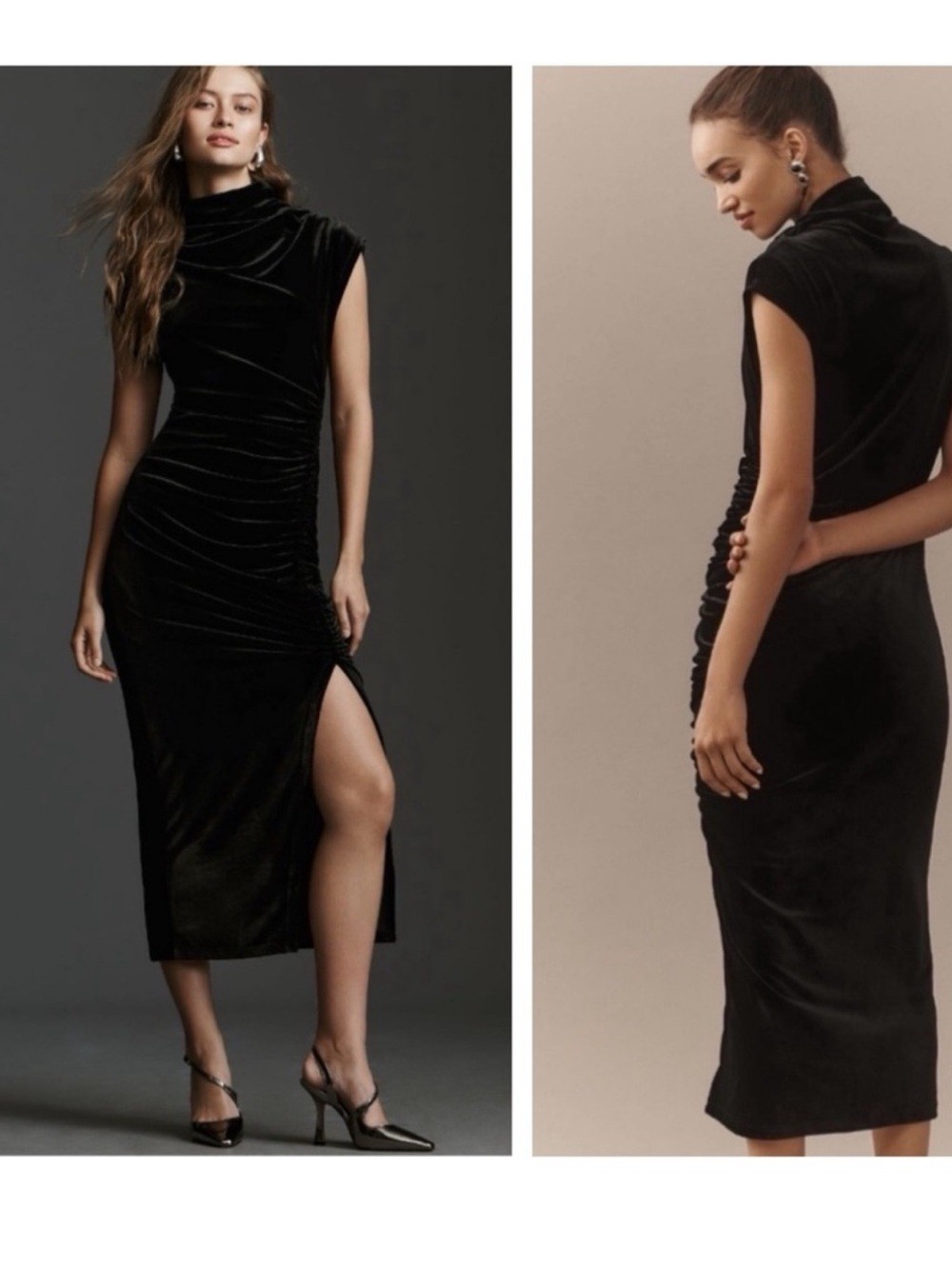 Anthropologie Black Velvet Midi Dress with Side Slit #529
