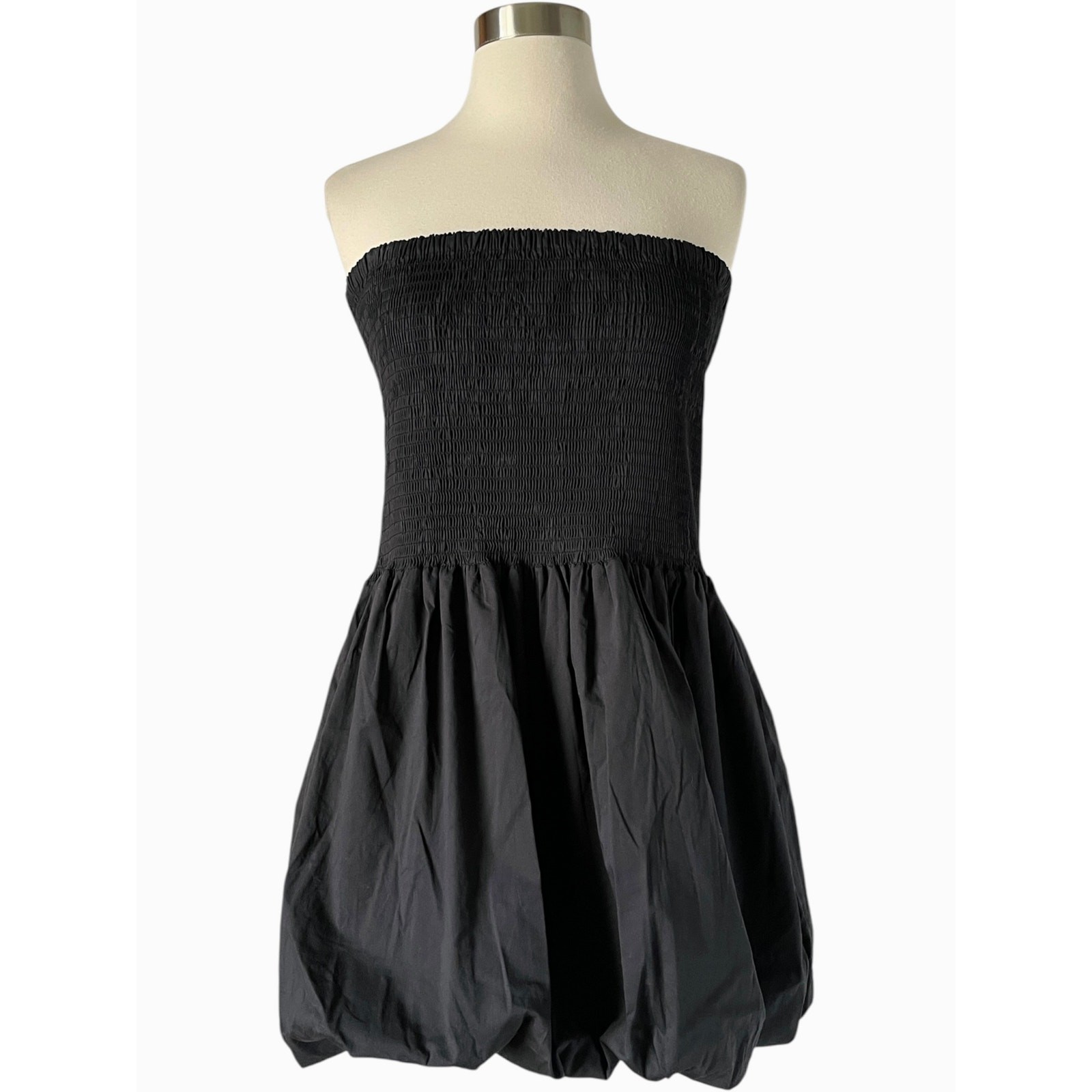 Simon Miller Via Mini Dress L Black Cotton Smocked Strapless Bubble Hem