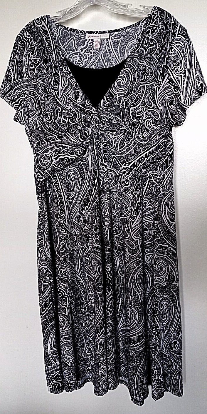 JM Collection 96% polyester 4% spandex black & white geometric print dress PXL