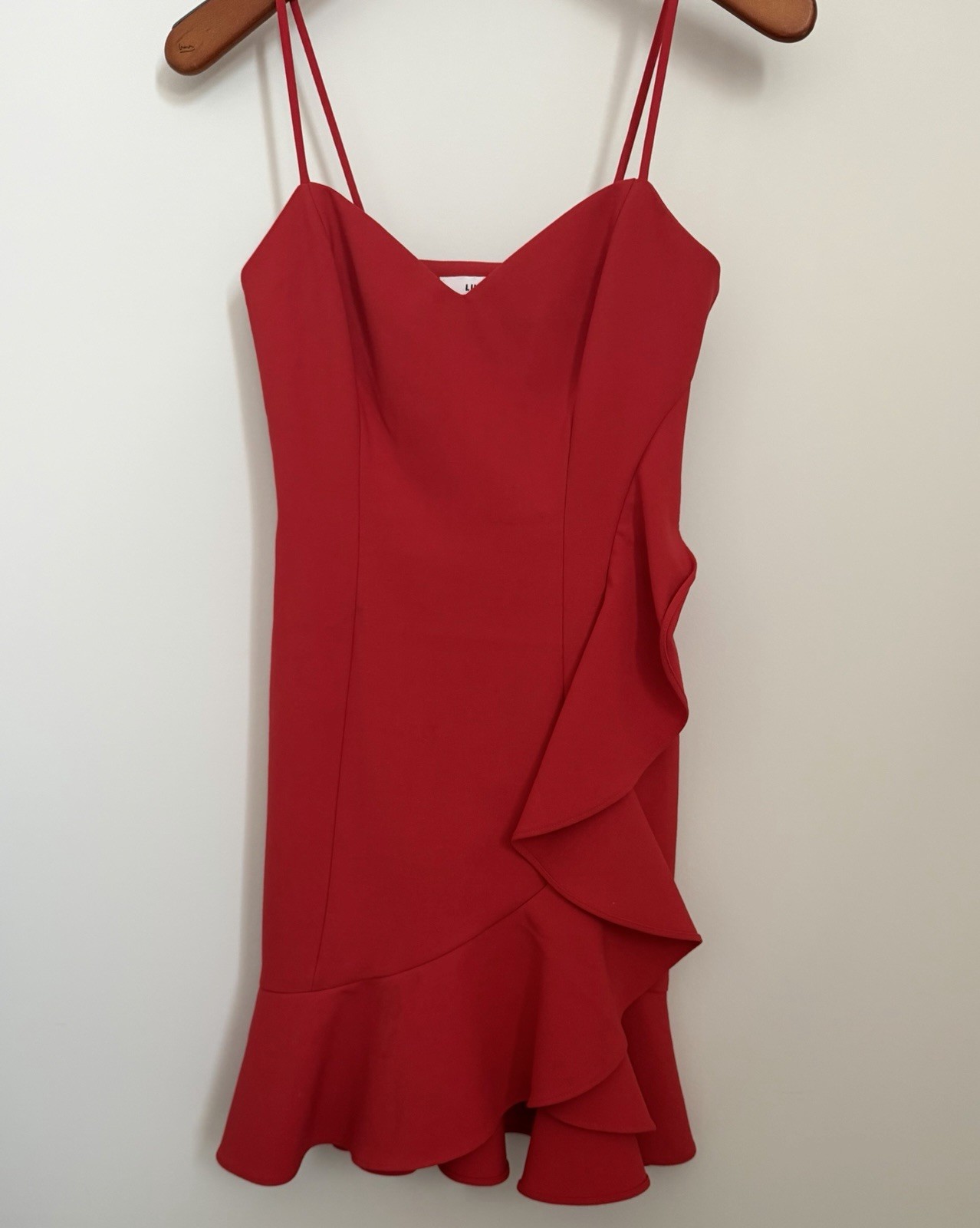 Likely Womens Ruffle Trim Cocktail Sheath Dress Scarlet Red Size 2