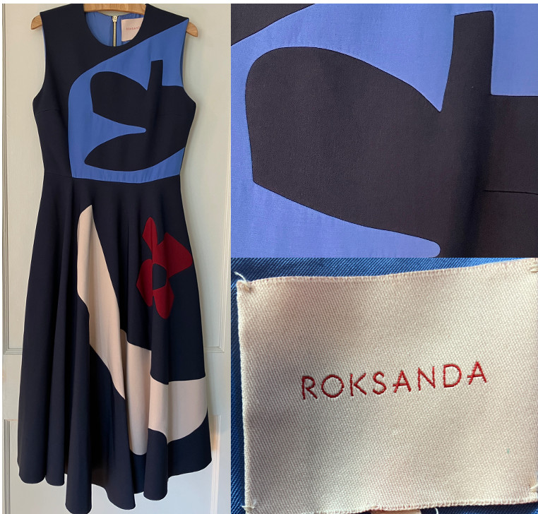 ROKSANDA US size 6 dress navy blue burgundy cream sleeveless fit flare