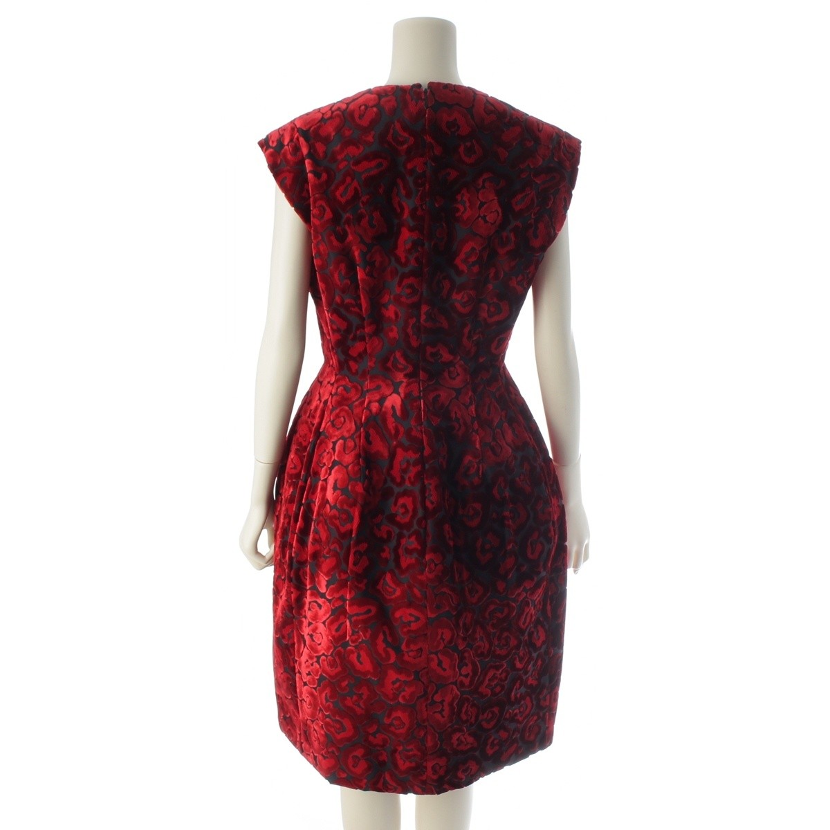 PRADA 2008 Velor flower jacquard one piece dress Red 40