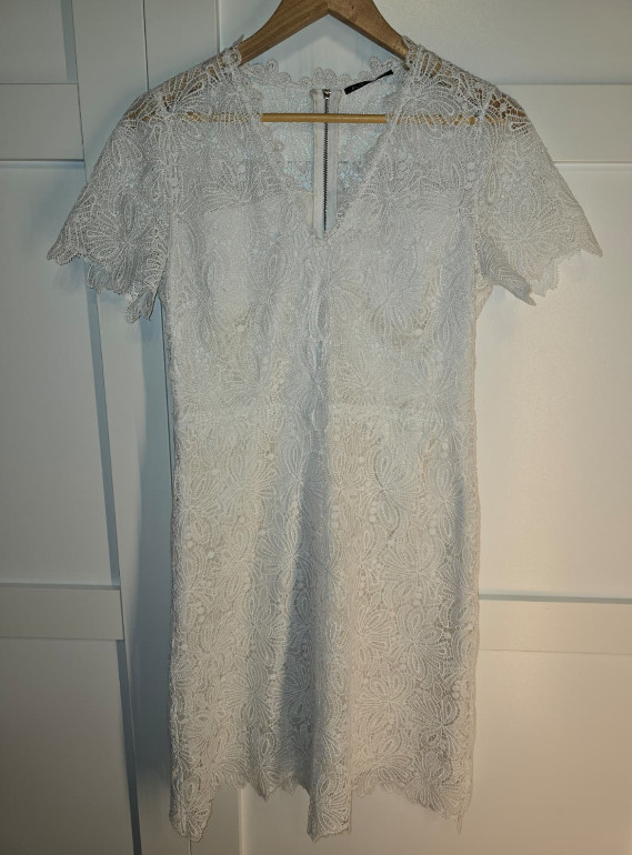 Elie Tahari White Lace Dress Womens 8 Sheath Cocktail Bridal Shower knee length