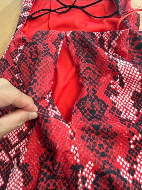 Superdown Red Snake Print Halter Mini Dress XS Lace Up Backless Snakeskin Party