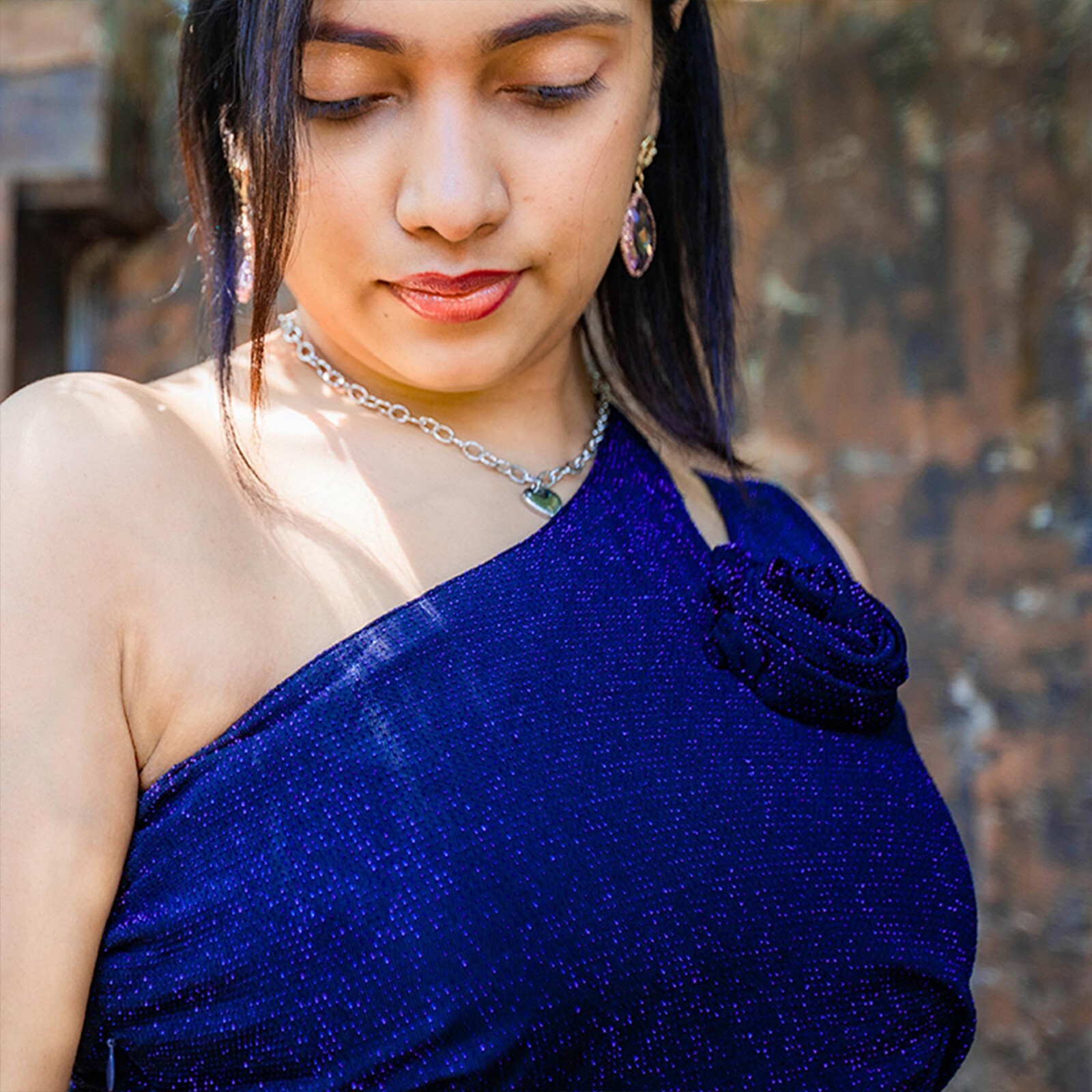 Everly – Blue One Shoulder Long Glitter Party Dress | Handmade in Sri Lanka