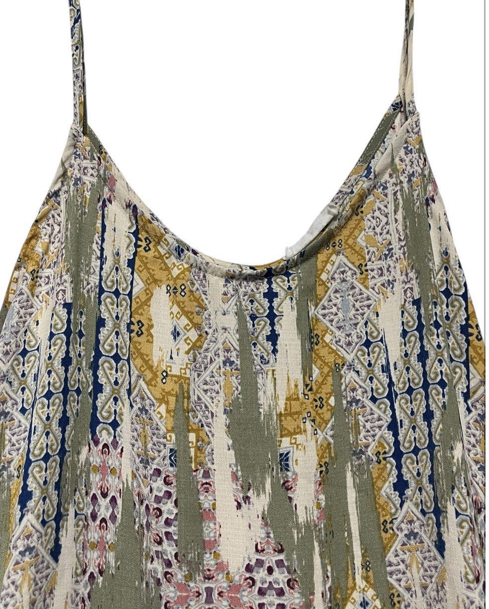 First Love by Lovelyn Large Geometric Spaghetti Strap Long Ruffle Dress
