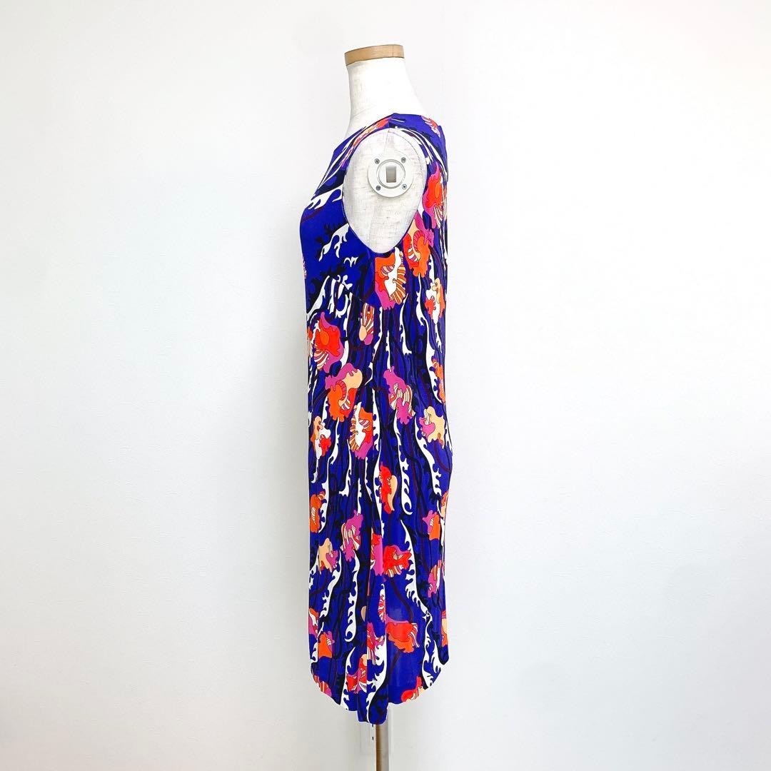 Emilio Pucci Blue Floral Silk Rayon Stretch Dress Size UK6 Auth