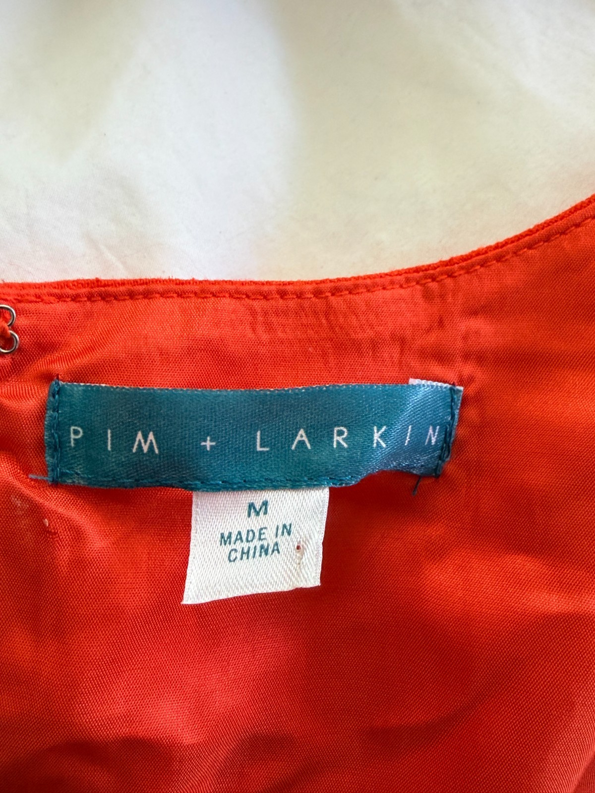 {PIM + LARKIN} Dress Orange Sz. M Sheath Pockets Lined Zip Linen Blend Summer