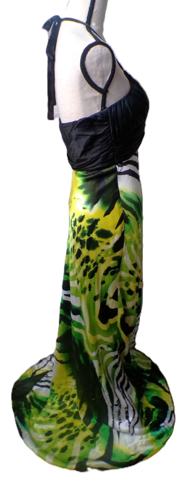 Vtg Cache 6 Halter Maxi Formal 100% silk Lime Black Fairy whimsigoth Nwt Hoco