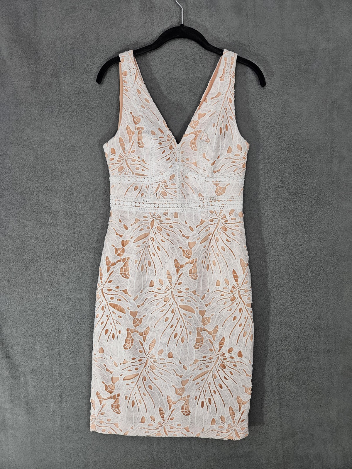 Anthropologie Gardenia Lace Column Dress Maeve Vneck Nude Ivory Coquette Size 2