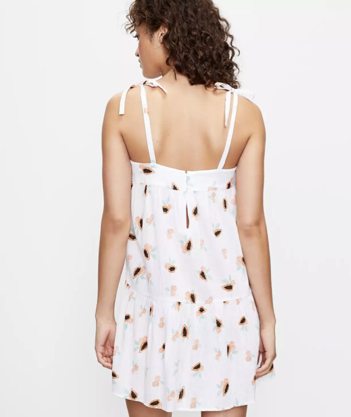 NWT LOFT Beach Papaya Tie Strap Swing Dress – White – Size Medium