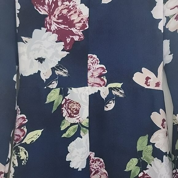 Eyeshadow Navy Burgundy & White Floral Long Sleeve Wrap Dress XL
