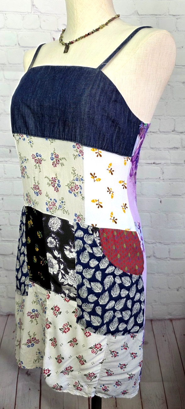 Young Threads Mini Dress Patchwork Floral Pockets Boho Western Festival Hippie L