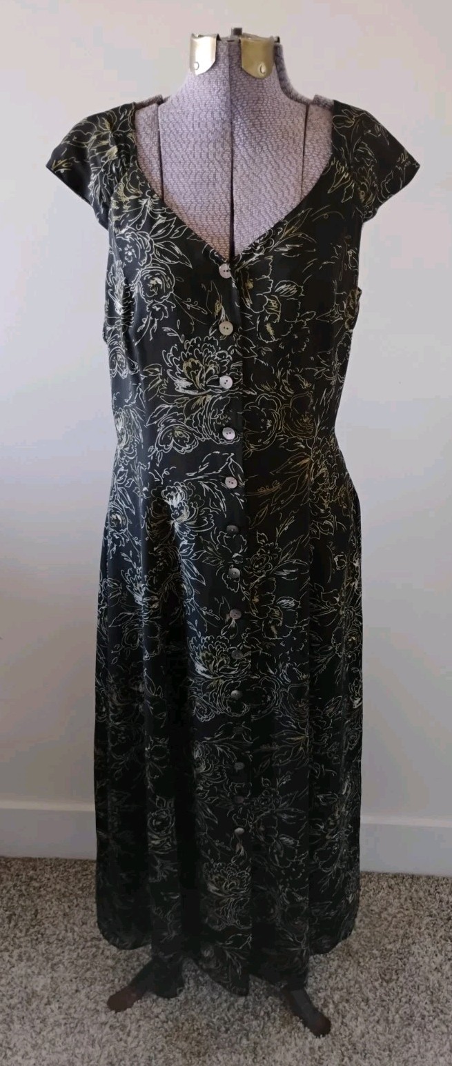 Coldwater Creek Midi Dress 100% Silk Dress Button Down Floral Y2k Tie Back 6/8